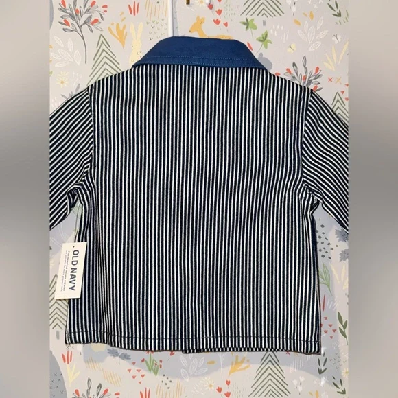 NWT Old Navy Hickory Railroad Stripe Retro Vintage Style Ice Cream Jacket 6-12mo - Picture 6 of 7